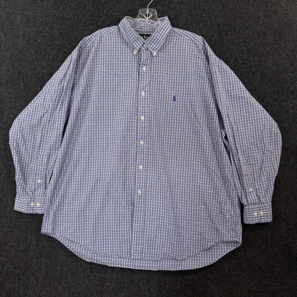 Ralph Lauren Yarmouth Shirt Men's XL Blue Check Cotton Button Down Pony Logo